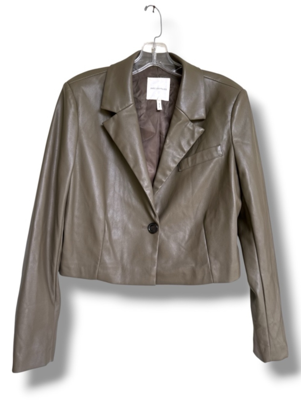 Anthropologie Avec Les Filles Cropped Vegan Faux Leather Jacket Moss Green Small - Picture 2 of 14